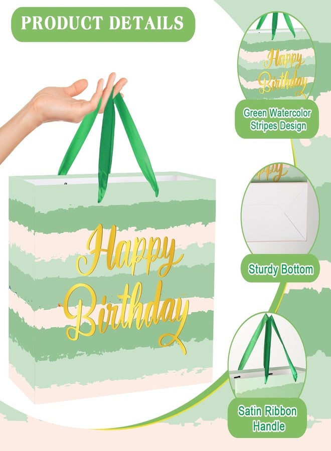 Woosytoo Sage Green Birthday Gift Bag Large Happy Birthday Gift Bag with Greeting Card and Tissue Paper Sage Green Striped Watercolor Wrapping Paper Bags for Girls Women Bday Baby Shower Party Decor - Image 5